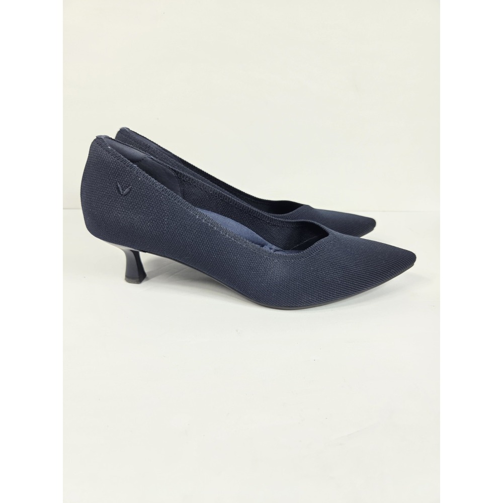 Vivaia Pointy Toe Knit Pumps Women Sz 40 / 9 - 9.5 Us Mid Kitten Heels Navy